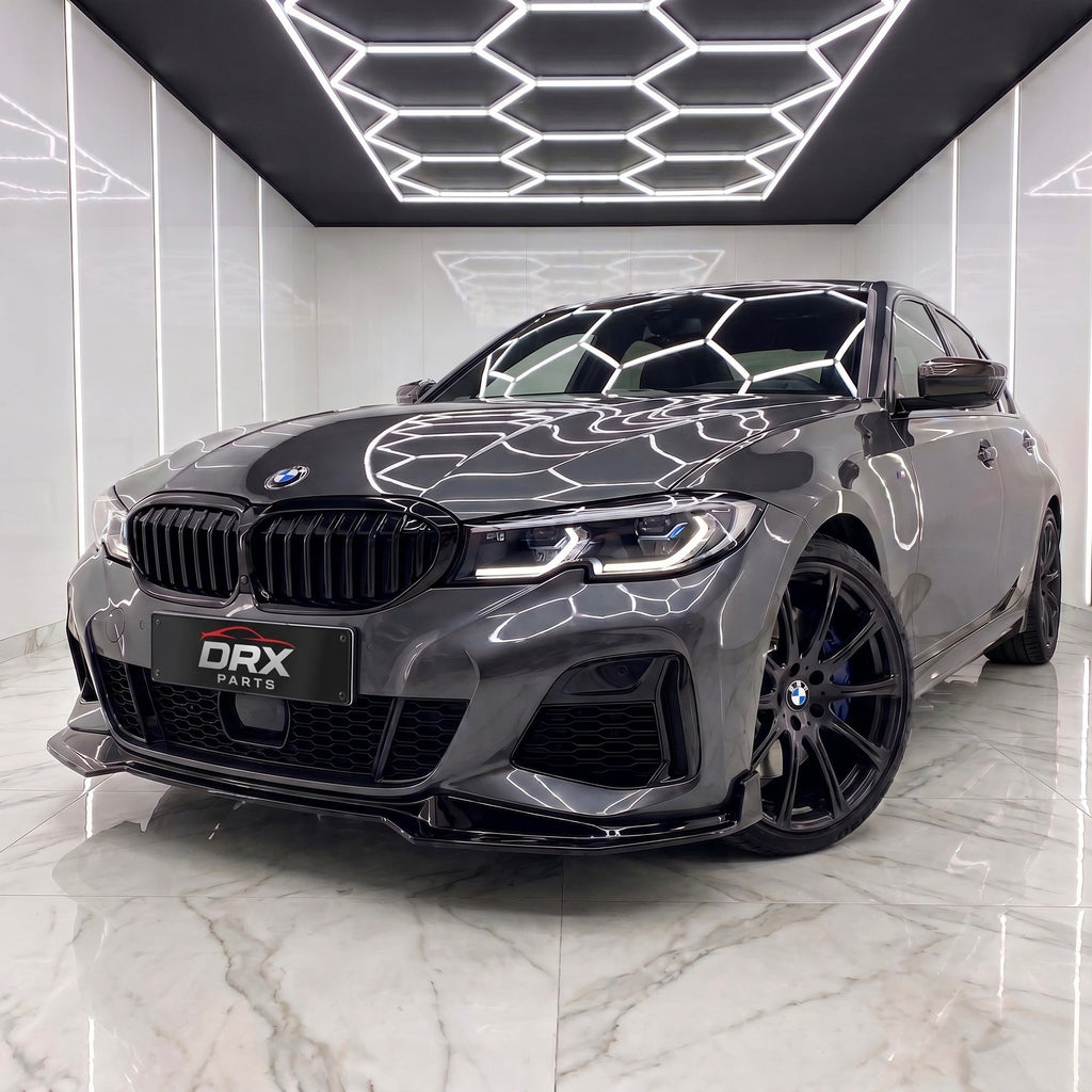 Spoiler frontal BMW G20 M Sport negro brillo 3 piezas vista lateral