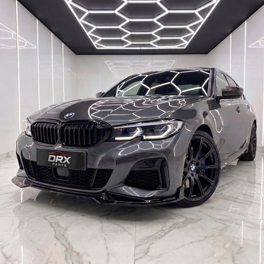 Spoiler frontal BMW G20 M Sport negro brillo 3 piezas vista lateral